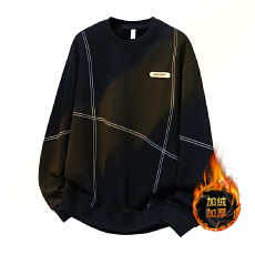 批发加绒加厚重磅线迹绣花男士卫衣2025秋冬款宽松圆领t恤男士打底衫