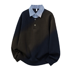 实拍2025秋冬新款假两件翻领卫衣男宽松潮牌休闲长袖Polo衫卫衣