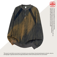 实拍2025秋冬新款拼接结构款纽扣设计卫衣男宽松舒适潮牌休闲长袖