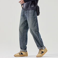 批发实拍2025秋冬新款潮牌复古微锥直筒牛仔裤男美式百搭阔腿裤