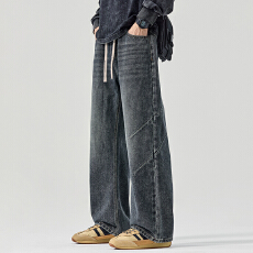 批发实拍2025秋冬新款全松紧直筒牛仔裤男美式复古百搭舒适休闲裤