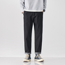 批发实拍秋冬新款原牛不褪色锥形牛仔裤男宽松百搭休闲半松紧腰裤子