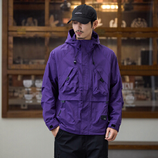 批发实拍秋冬新款美式潮流冲锋衣夹克男户外防风痞帅<b class='q'>工装</b>风连帽外套