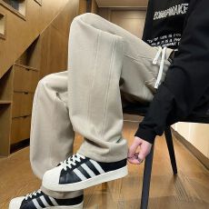 实拍2025秋冬新款韩系慵懒松弛感阔腿裤男垂感直筒裤休闲裤卫裤