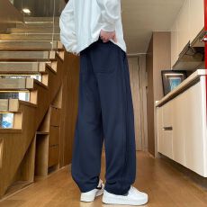 实拍2025秋冬新款韩系感阔腿休闲针织裤男垂感直筒裤百搭运动卫裤