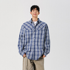 批发实拍2025秋季新款纯棉格子长袖<b class='q'>衬衫</b>美式复古潮牌宽松中性<b class='q'>衬衣</b>外套