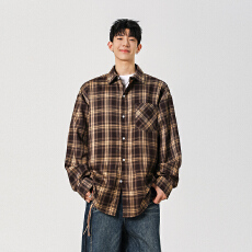 批发实拍2025秋季新款潮牌格子长袖<b class='q'>衬衫</b>美式复古宽松男女中性<b class='q'>衬衣</b>外套