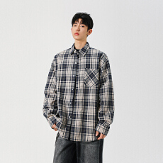 批发实拍2025秋季新款纯棉格子长袖<b class='q'>衬衫</b>男宽松百搭潮流中性男女同款