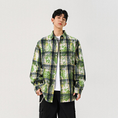 批发实拍2025秋季新款扎染<b class='q'>迷彩</b>格子长袖<b class='q'>衬衫</b>宽松百搭潮流中性款<b class='q'>衬衣</b>