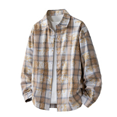 批发实拍2025秋季新款中性潮牌扎染格子长袖<b class='q'>衬衫</b>美式复古宽松男女<b class='q'>衬衣</b>