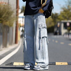 批发实拍2025秋<b class='q'>冬</b>新款牛仔裤男多口袋户外工装裤直筒宽松百搭中性裤子