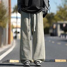 批发实拍2025秋<b class='q'>冬</b>新款潮流拼接牛仔裤男松紧腰宽松百搭复古阔腿裤