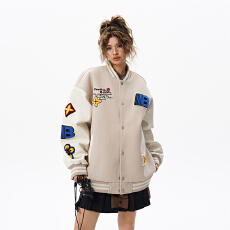 批发实拍秋<b class='q'>冬</b>新款潮牌贴布绣重磅美式棒球服男女中性款外套潮流夹克