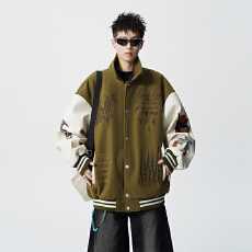 批发实拍秋<b class='q'>冬</b>新款潮牌重磅美式刺绣中性款棒球服潮流拼接撞色外套夹克