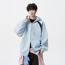 批发秋<b class='q'>冬</b>新款纯棉弹力长袖连帽针织开衫外套卫衣男女中性款拉链帽衫