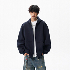 批发实拍秋<b class='q'>冬</b>新款纯棉弹力连帽针织开衫卫衣男女中性款拉链帽衫外套