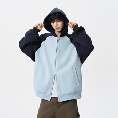 批发秋<b class='q'>冬</b>新款纯棉弹力连帽针织开衫拼接撞色卫衣男女中性拉链帽衫外套