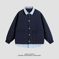 批发实拍秋<b class='q'>冬</b>新款潮牌重磅假两件针织开衫卫衣男女中性款拼接撞色外套