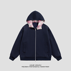 批发实拍秋<b class='q'>冬</b>新款潮牌重磅连帽撞色针织开衫卫衣男女中性简约拉链款