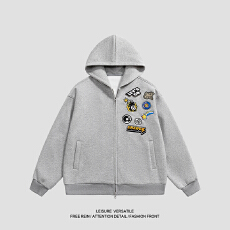 批发实拍秋冬新款潮牌刺绣贴标针织外套连帽开衫卫衣男女中性百搭款