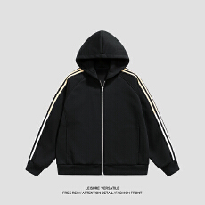 批发实拍秋冬新款潮牌重磅针织外套连帽开衫拼接撞色条卫衣男女中性款