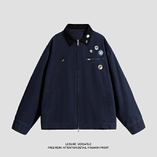 批发实拍2025秋冬新款重磅纯棉水洗做旧工装潮牌贴标翻领夹克外套<b class='q'>男</b>