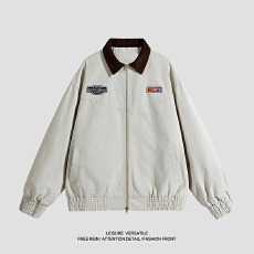 批发实拍2025秋冬新款重磅纯棉美式复古水洗做旧刺绣夹克工装外套<b class='q'>男</b>