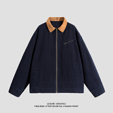 批发实拍2025秋冬新款重磅纯棉洗水复古工装夹克外套<b class='q'>男</b>宽松百搭翻领