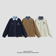 批发实拍潮牌两面穿工装夹克<b class='q'>男</b>重磅全棉洗水复古翻领宽松百搭外套