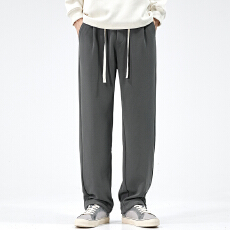 批发实拍2025秋冬新款华夫格休闲裤男宽松百搭阔腿裤潮流裤脚抽绳设计