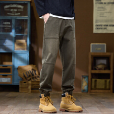批发实拍2025秋冬新款半松紧腰休闲裤男宽松百搭束脚工装裤