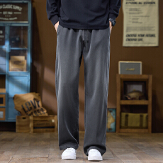 批发实拍2025秋冬新款松紧腰仿牛仔抽绳阔腿休闲裤男宽松百搭阔腿裤