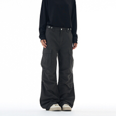 批发美式复古洗褪baggy钮扣多口袋工装裤男女款直筒宽松休闲阔腿裤子