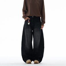 批发美式复古解构水洗廊形潮牌弯刀<b class='q'>牛仔裤</b><b class='q'>男</b>女款阔腿宽松垂感休闲裤子