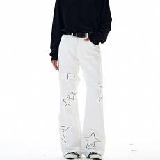 批发美式水洗工装微喇五角星<b class='q'>牛仔裤</b><b class='q'>男</b>女同款修身显瘦百搭休闲潮牌裤子