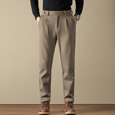 批发实拍2025秋冬新款毛呢小西裤男直筒百搭弹力轻商务通勤休闲裤男