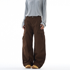 美式复古水洗弯刀裤男女宽松直筒潮牌多口袋阔腿弧形休闲工装裤子