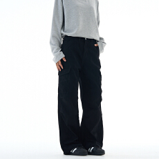 美式复古水洗baggy褶皱阔腿多口袋工装裤男女直筒宽松潮牌休闲裤