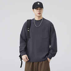 批发实拍2025<b class='q'>秋</b>冬新款重磅纯棉长袖T恤男宽松百搭圆领套头卫衣