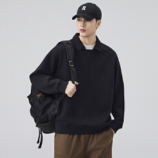 批发实拍2025秋冬新款重磅纯棉翻领卫衣男宽松百搭长袖Polo衫