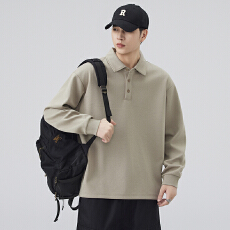 批发实拍2025秋冬新款重磅320g翻领POLO长袖卫衣男宽松百搭T恤上衣