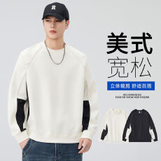 实拍2025秋冬新款重磅350g结构款拼接撞色圆领长袖卫衣上衣男