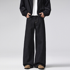 2025秋冬日本冈山黑色复古怀旧宽松直筒A型牛仔裤男老钱风长裤子