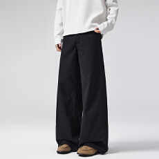 2025秋冬半松紧腰老钱风宽松直筒A字型阔腿时尚休闲户外百搭长裤