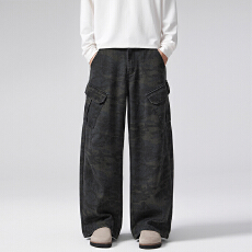 2025秋冬潮牌复古迷彩休闲裤直筒宽松弯刀工装裤男女情侣多口袋裤