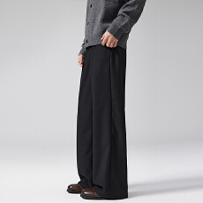 2025秋冬老钱风毛呢A字型休闲阔腿垂感宽松西裤通勤直筒长裤男潮