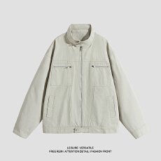 批发实拍<b class='q'>秋</b>冬新款潮牌复古全棉工装水洗做旧重磅立领夹克外套男