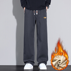 批发实拍2025<b class='q'>冬</b>季新款加绒加厚保暖直筒休闲裤男莱赛尔舒适松紧腰裤子