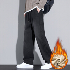 批发实拍2025<b class='q'>冬</b>季新款加绒加厚保暖仿牛仔洗水直筒休闲裤男