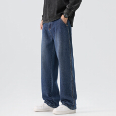 批发实拍2025秋冬新款简约线条流畅直筒大方牛仔裤男宽松百搭潮流长裤